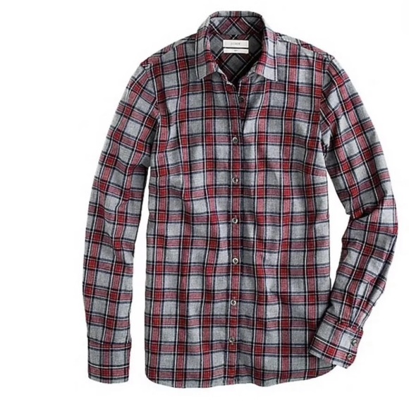 J.CREW Boy Shirt Gray Tartan Plaid Blouse Top Red - Picture 10 of 10